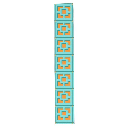 Chemin De Table Long Coureur de table Retro Turquoise et Orange Trellis (Devant)