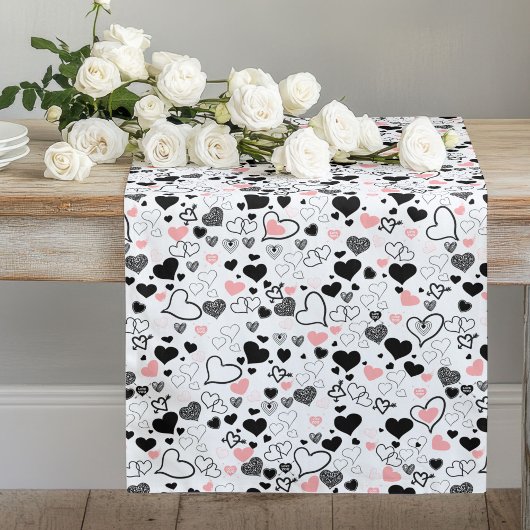 Chemin De Table Long Coureur de table romantique Cœurs roses et noirs
