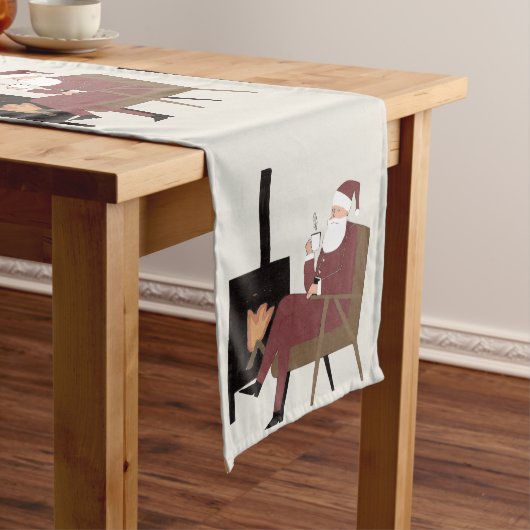 Chemin De Table Long Cozy Santa Fireplace Pattern Holiday Table Runner (In Situ)
