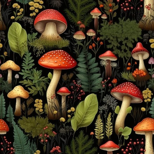 Chemin De Table Long Custom Nature Table Runner Mushrooms & Ferns