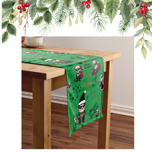 Chemin De Table Long Cute Gangster Père Noël Joyeux Noël sur Green |
