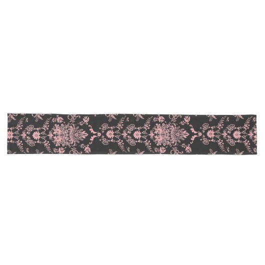 Chemin De Table Long Damas rose et noir (Horizontal)
