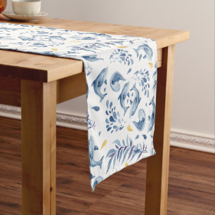 Chemin De Table Long Dauphins et vagues bleus