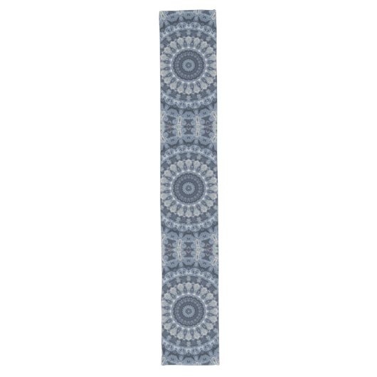 Chemin De Table Long Design Motif Mandala bleu et argent (Devant)