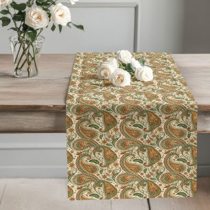Chemin De Table Long Elégant Boho Pastel Earthy Paisley Swirl Design