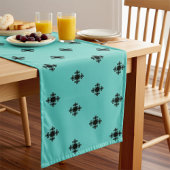 Chemin De Table Long Elegant Cross Motif en noir et Pastel Turquoise bl