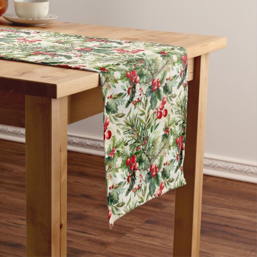 Chemin De Table Long Élégant feuillage de Noël rouge et vert (In Situ)