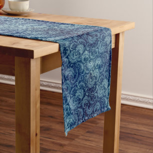 Chemin De Table Long Elégant motif de Damas Vintage bleu