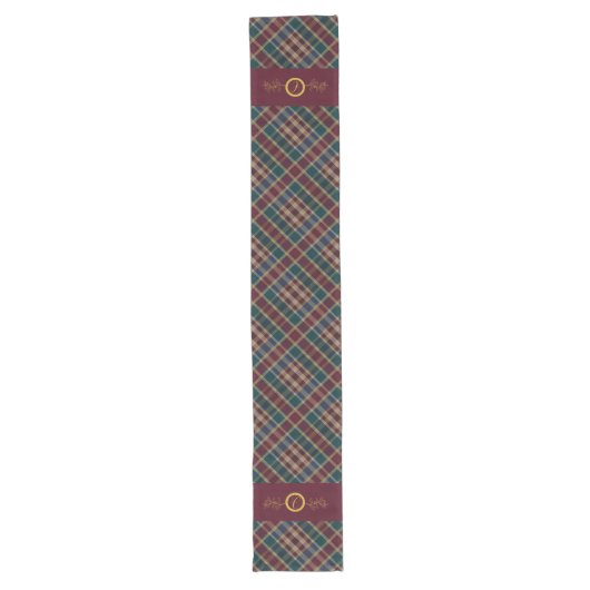 Chemin De Table Long Élégant or Monogramme Plaid - Cranberry Blue Turqu (Devant)