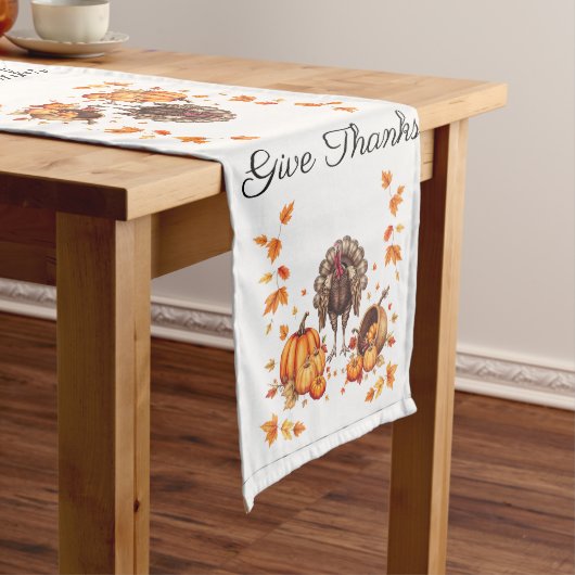 Chemin De Table Long Elegant Thanksgiving "Give Thanks" Table Runner (In Situ)