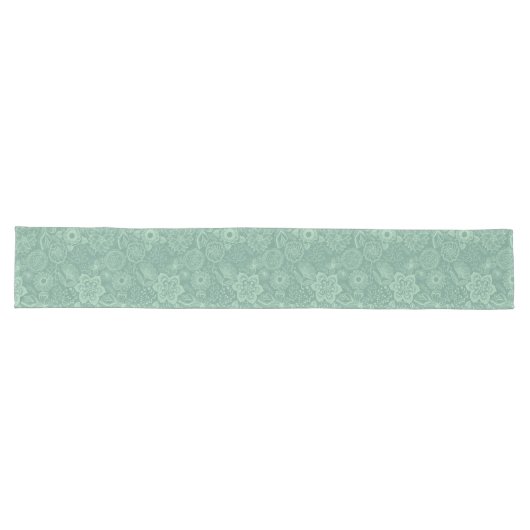 Chemin De Table Long Elégant Tons Vert Mint Retro Floral Dentelle (Horizontal)