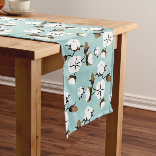 Chemin De Table Long Ferme Fleurs de coton rustique et Turquoise (In Situ)