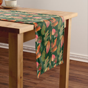 Chemin De Table Long Feuilles Colorées d'Automne 2 Forêt Sombre Verte