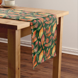 Chemin De Table Long Feuilles Colorées d'Automne 3 Forêt Sombre Verte