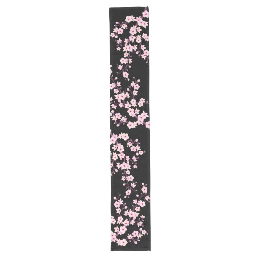 Chemin De Table Long Fleur de Cerisier Rose Noir (Devant)