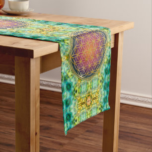 Chemin De Table Long Fleur de vie - or - fractale 2