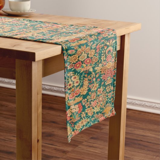Chemin De Table Long Fleur florale d'or vert motif turc perse (In Situ)