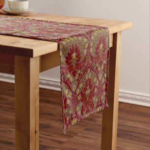 Chemin De Table Long Fleurs d'Automne Vintage Rouge Or William Morris