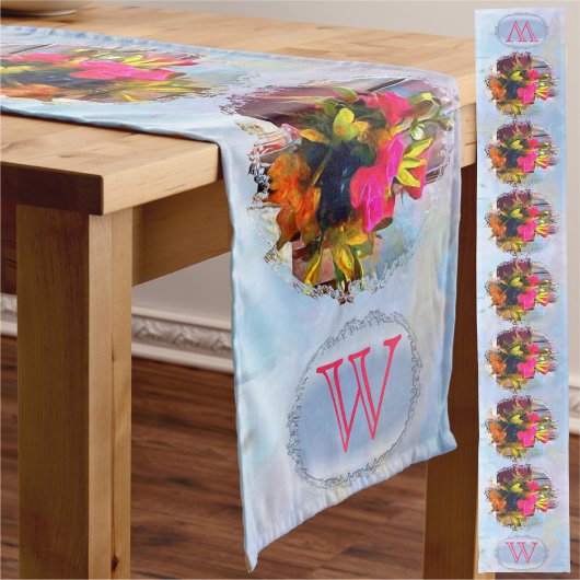 Chemin De Table Long Fleurs de l'amour de monogramme PM0001