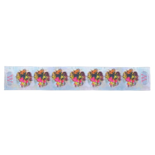 Chemin De Table Long Fleurs de l'amour de monogramme PM0001 (Horizontal)