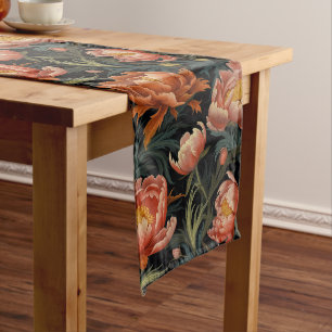 Chemin De Table Long Fleurs de pivoine orange foncé et moody