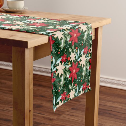 Chemin De Table Long Fleurs de Poinsettia et Noël Feuille (In Situ)