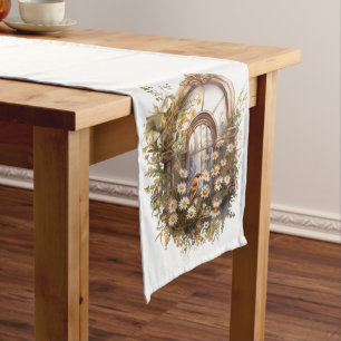 CHEMIN DE TABLE LONG FLEURS SAUVAGES PASTEL EN COULEUR D'EAU DANS UNE F