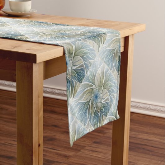 Chemin De Table Long Floral Dream Motif Abstrait Blue Khaki Fractal (In Situ)