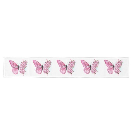 Chemin De Table Long Flower Butterfly with Pink Sakura (Horizontal)