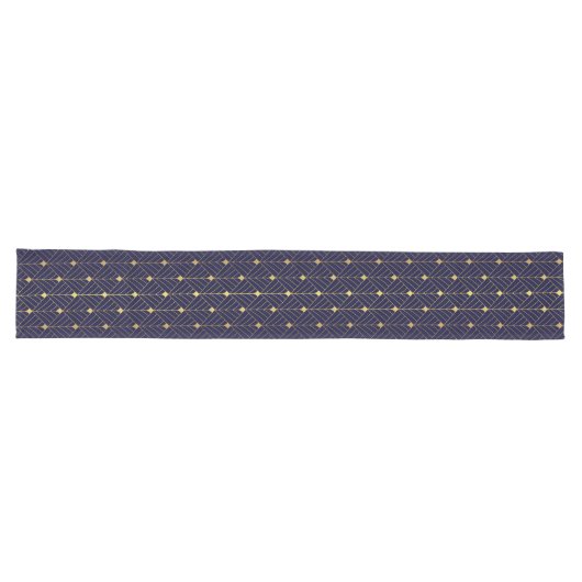 Chemin De Table Long Gold Navy Blue Art Deco Diamond Motif (Horizontal)