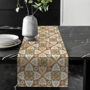 Chemin De Table Long Gras Carrelage méditerranéen Motif Terracotta Bleu
