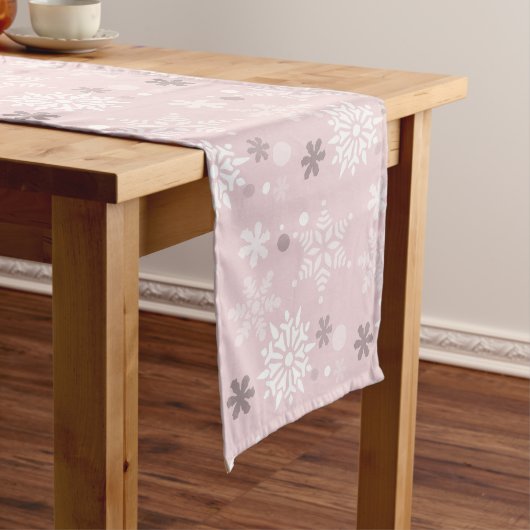 Chemin De Table Long Hiver Pastel Pink Snowflake Noël (In Situ)
