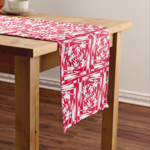 Chemin De Table Long Illusion abstraite rouge blanc