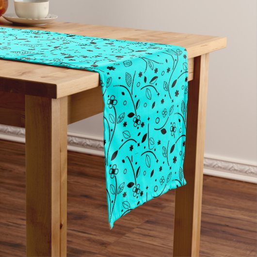 Chemin De Table Long Impression Florale Décorative Bleu Pastel (In Situ)