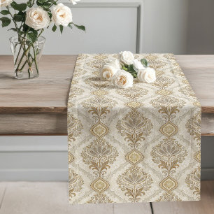 Chemin De Table Long Ivoire et Taupe Victorian Damask Table Accent