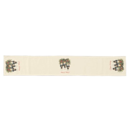 Chemin De Table Long Joyeuses fêtes Lanternes d'hiver (Horizontal)