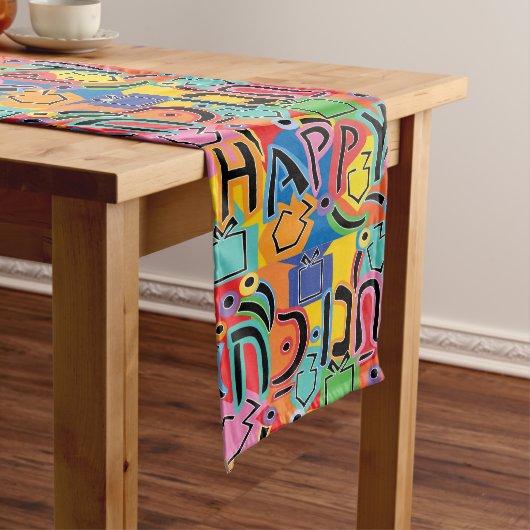 Chemin De Table Long Joyeux Hanukkah Lumineux (In Situ)