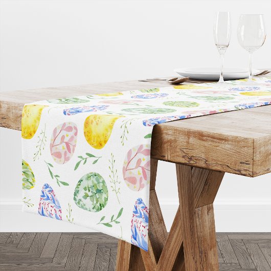 Chemin De Table Long Joyeux Oeufs d'aquarelle de Pâques