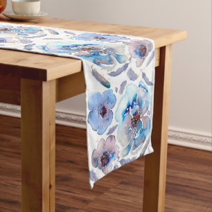 Chemin De Table Long Le bleu fleurit l'aquarelle