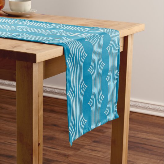 Chemin De Table Long Lignes blanches Abstraites rétro sur Motif bleu (In Situ)