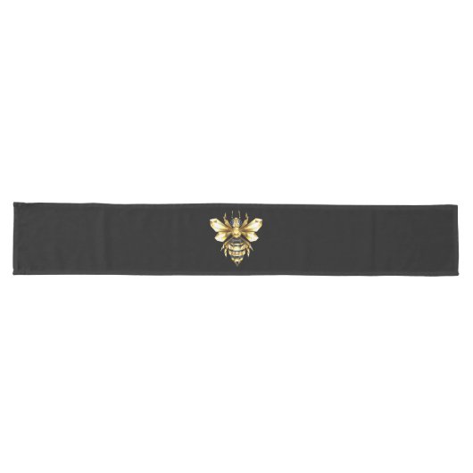 Chemin De Table Long Logo Faux Gold Foil Bee Polygonal sur Noir (Horizontal)