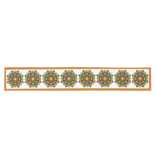 Chemin De Table Long Mandala Motif 2002 en jaune et bronzette (Horizontal)