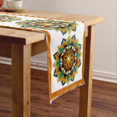 Chemin De Table Long Mandala Motif 2002 en jaune et bronzette (In Situ)