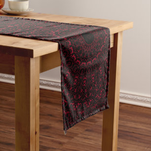 Chemin De Table Long Mandala Rouge de Bourgogne avec Symétrie Ornementa