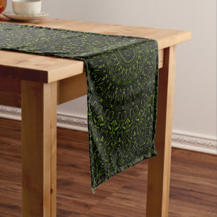 Chemin De Table Long Mandala Vert Avocat avec Symétrie Géométrique
