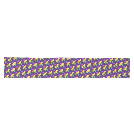Chemin De Table Long Mardi gras vert Yellow Purple Fleur-de-lis (Horizontal)