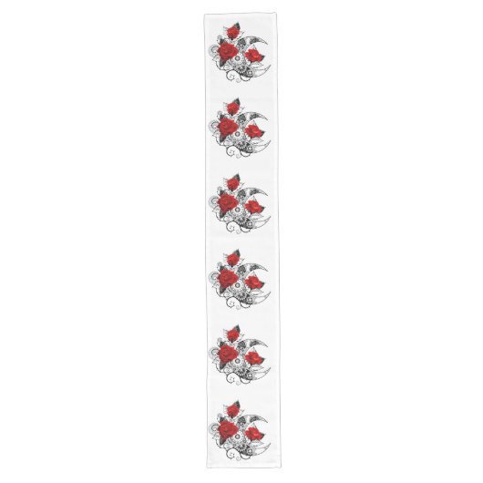 Chemin De Table Long Mechanical Crescent with Red Roses (Devant)