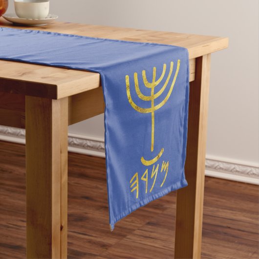 Chemin De Table Long Menorah Table Runner Blue Gold (In Situ)