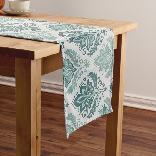 Chemin De Table Long Modern Teal Nordic Damask (In Situ)