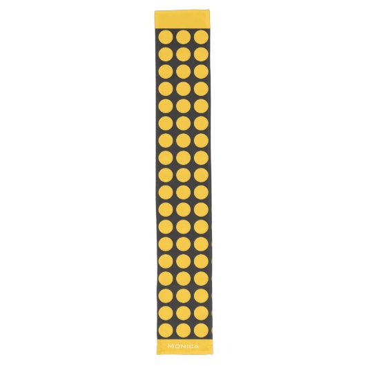 Chemin De Table Long Modern yellow beige &black dots monogram name (Devant)